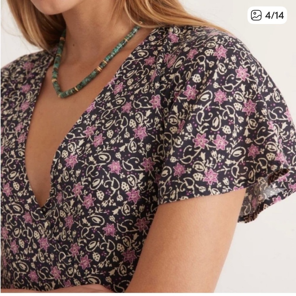 Marine Layer hemp emylyn Black Floral wrap Midi Dress pockets - Picture 7 of 15